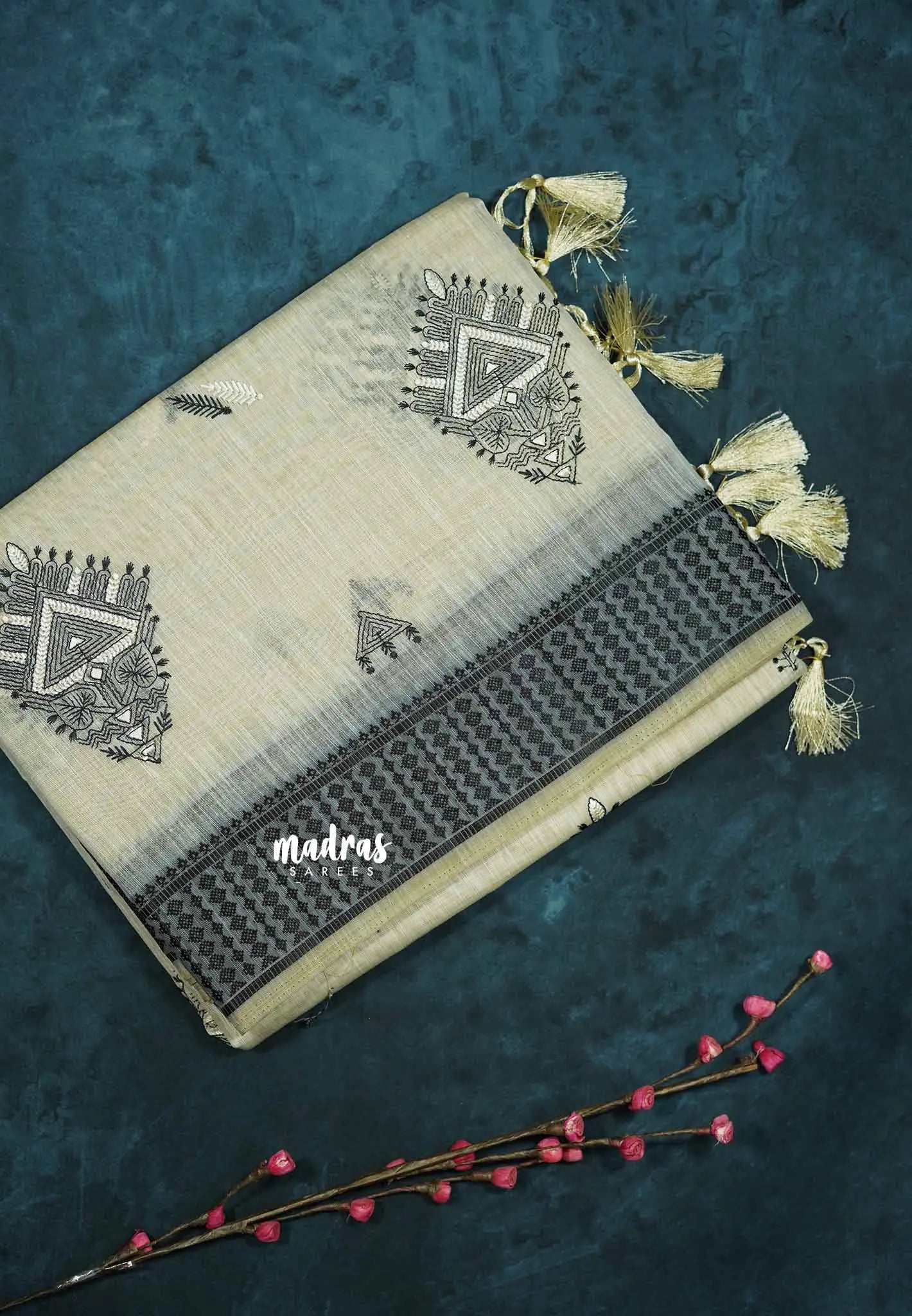 Design 2 - Halfwhite Haasini - Bamboo cotton silk Saree with warli embroidery