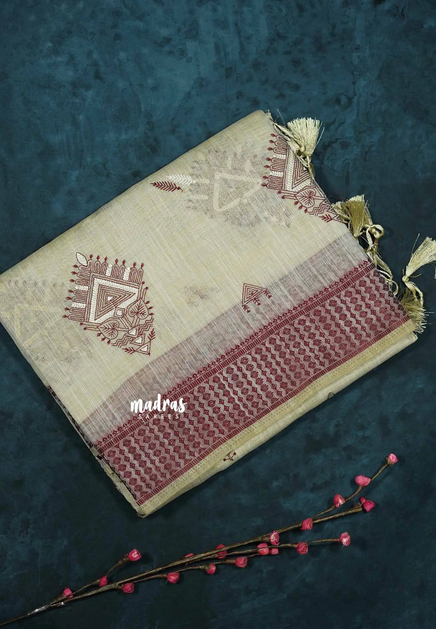 Design 2 - Halfwhite Haasini - Bamboo cotton silk Saree with warli embroidery