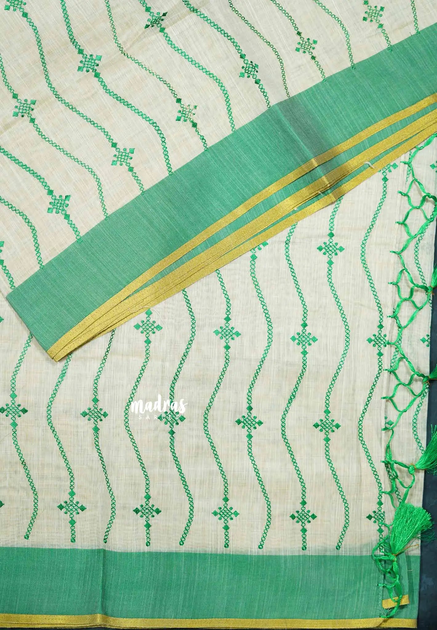Waving - Halfwhite Haasini - Bamboo cotton silk Saree with embroidery