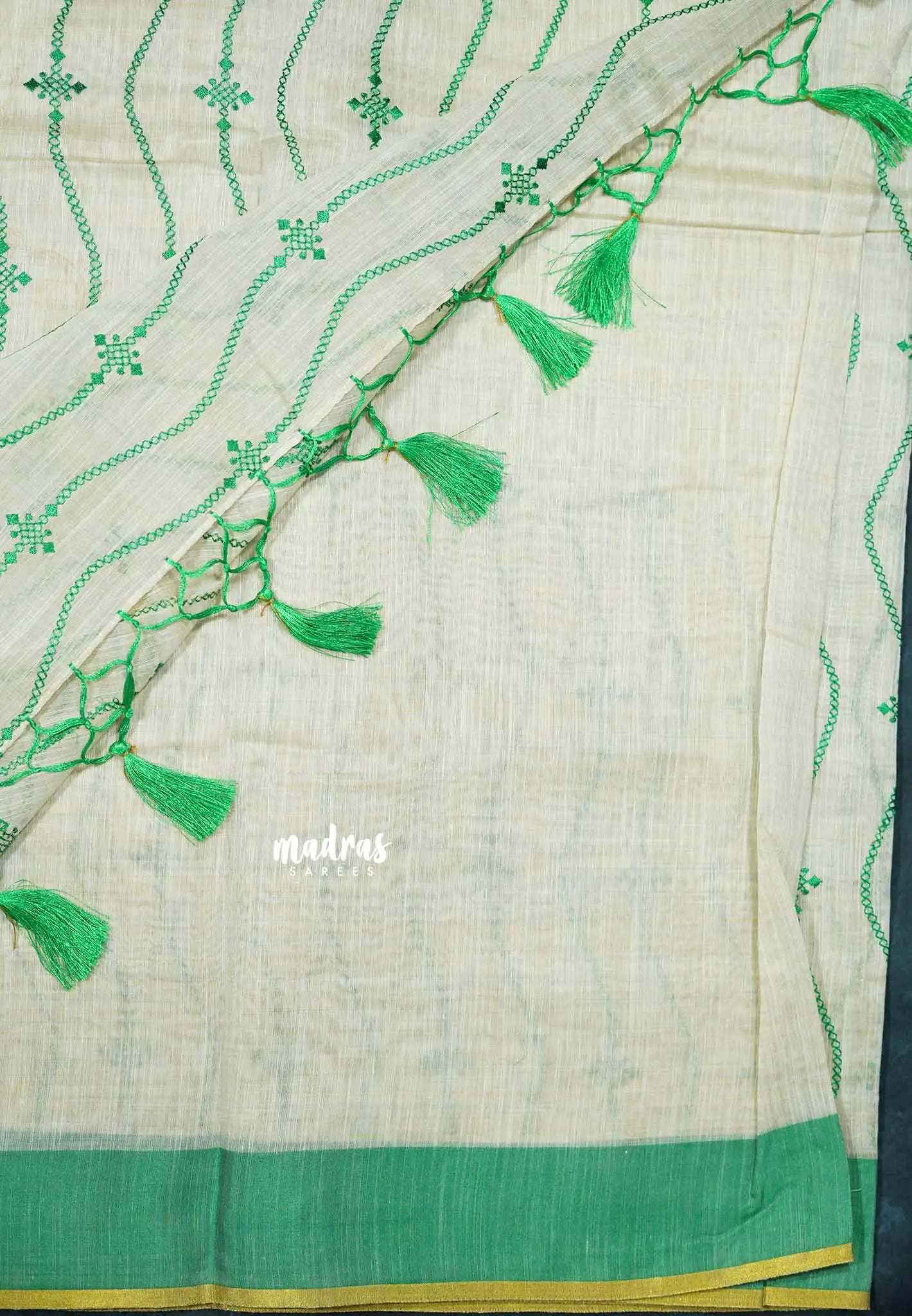 Waving - Halfwhite Haasini - Bamboo cotton silk Saree with embroidery