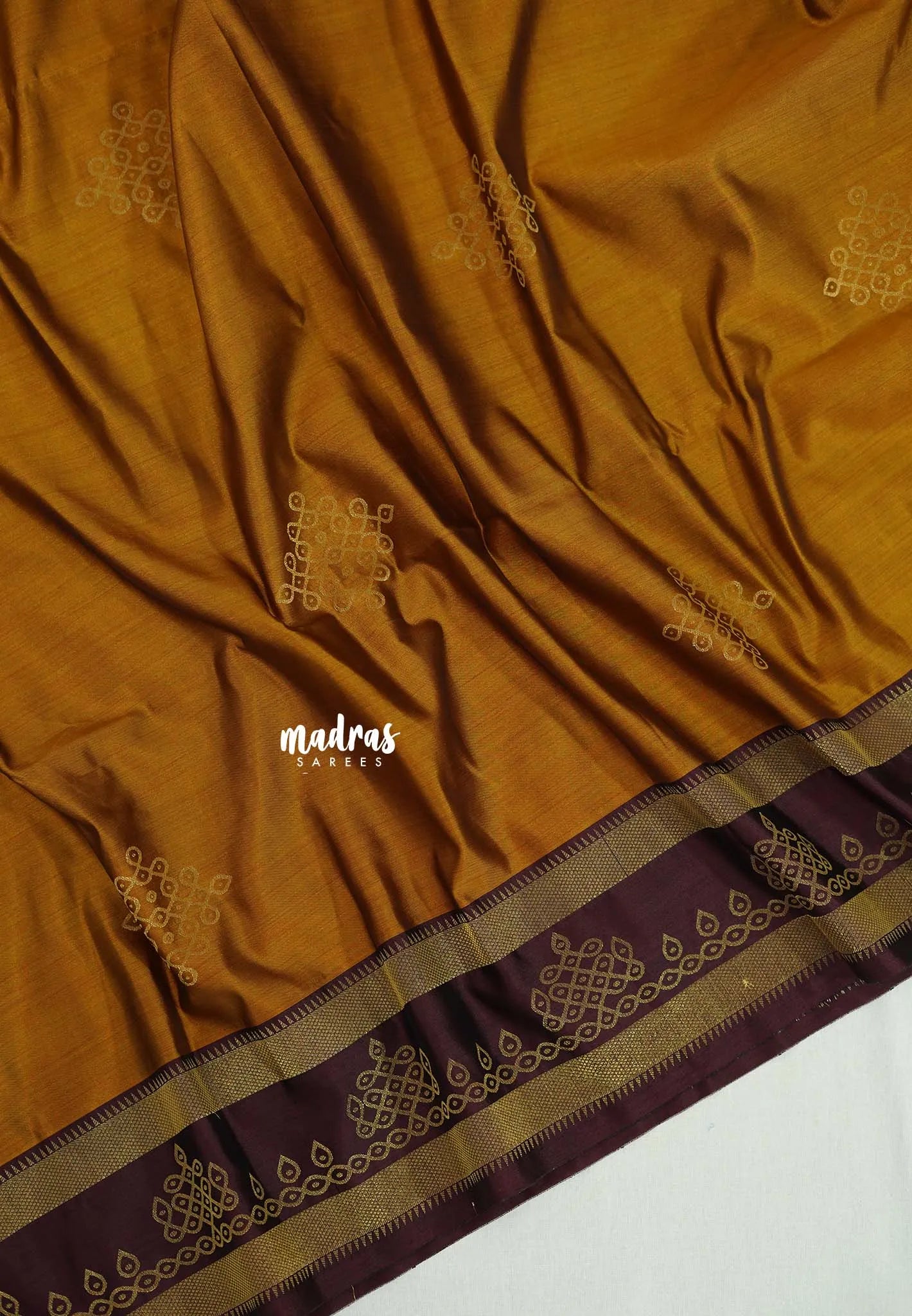 Vintage Mustard Brown - Hamsavalli – Soft Silk Cotton Saree with Kolam Motifs Weaving Body and Border with Rich Pallu  - Best for wedding