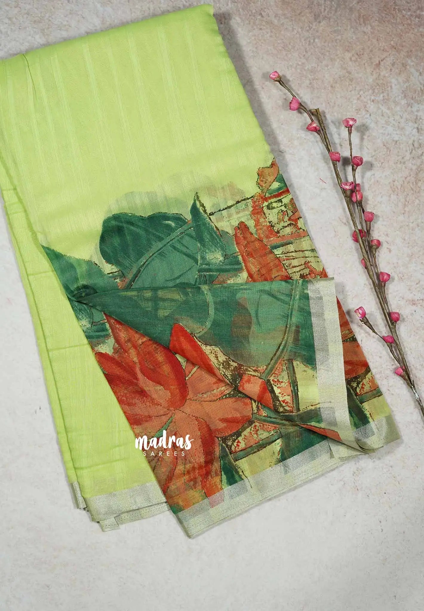 Light Green - Isha - chanderi cotton with tissue border Saree