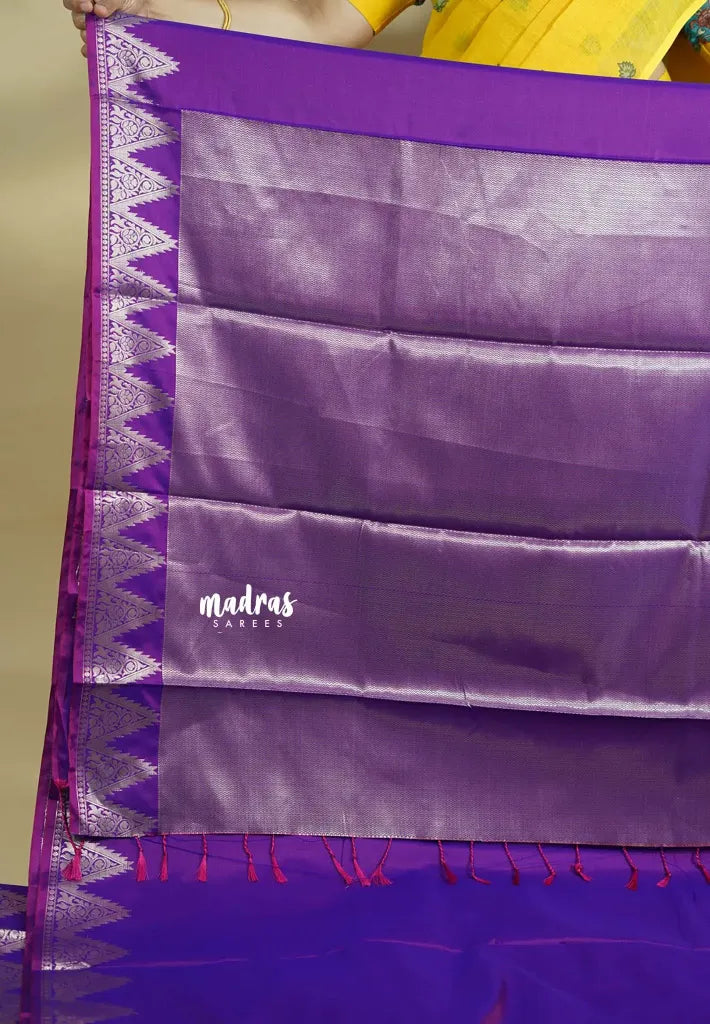 Dual Shade Purple - Kanimozhi - Premium dualshade soft silkcotton Saree with Temple Border