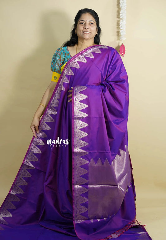 Dual Shade Purple - Kanimozhi - Premium dualshade soft silkcotton Saree with Temple Border