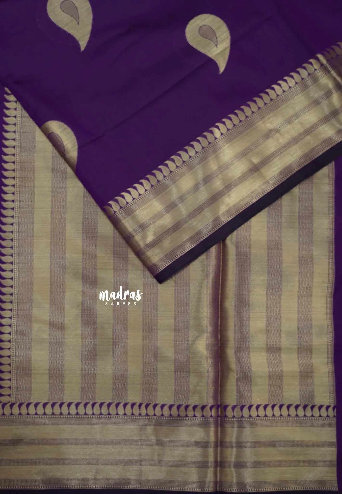 Royal Purple - Kanimozhi - Soft Silkcotton Saree and Zari Border with Mango Buttas