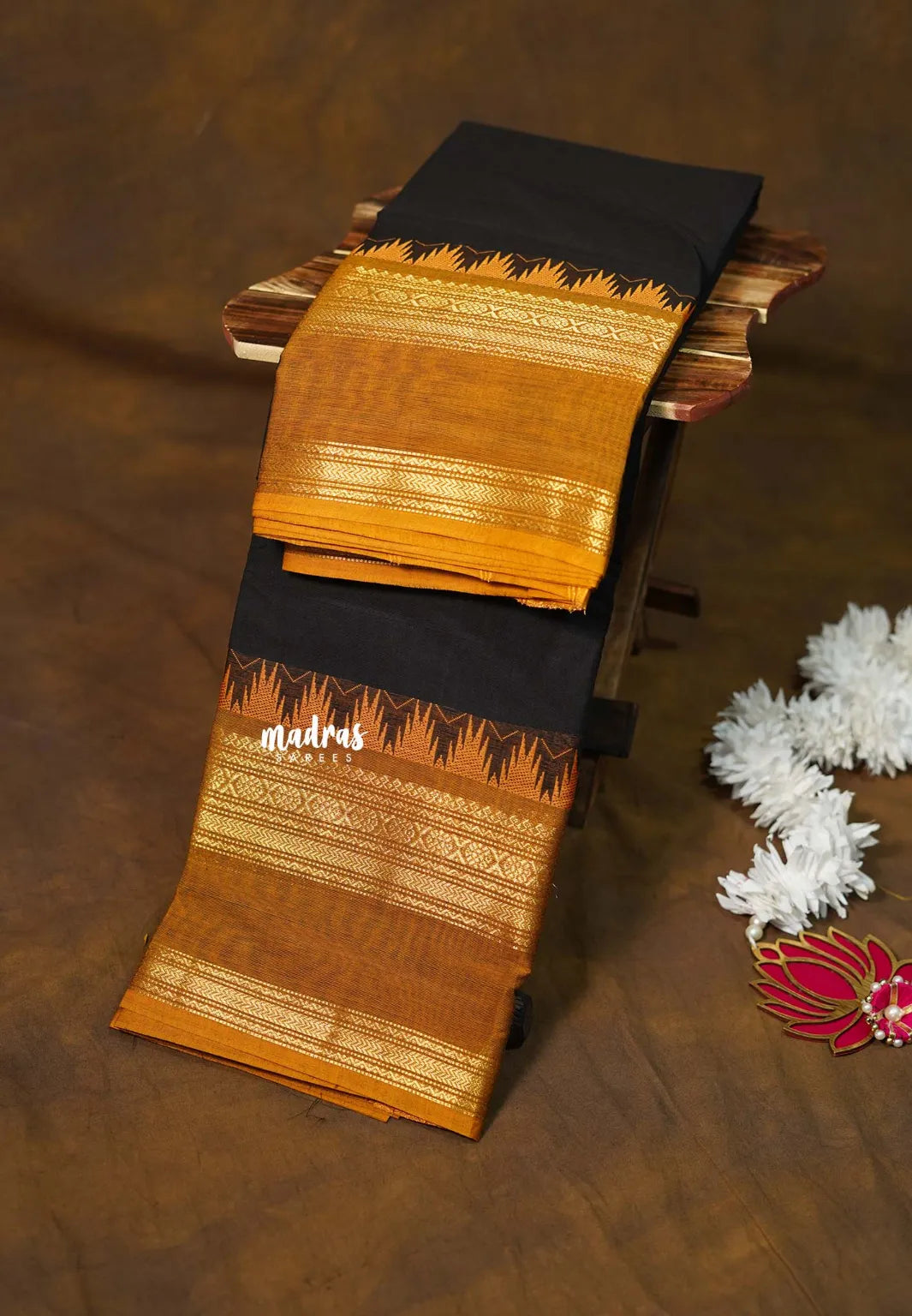 Jet Black - Karthigai Silk Cotton Rettapetta and Classic Temple Border Saree - Best for Gifting