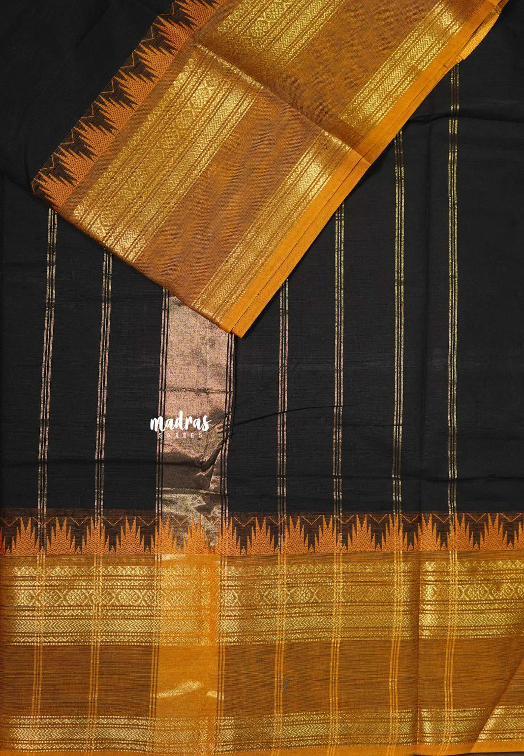 Jet Black - Karthigai Silk Cotton Rettapetta and Classic Temple Border Saree - Best for Gifting
