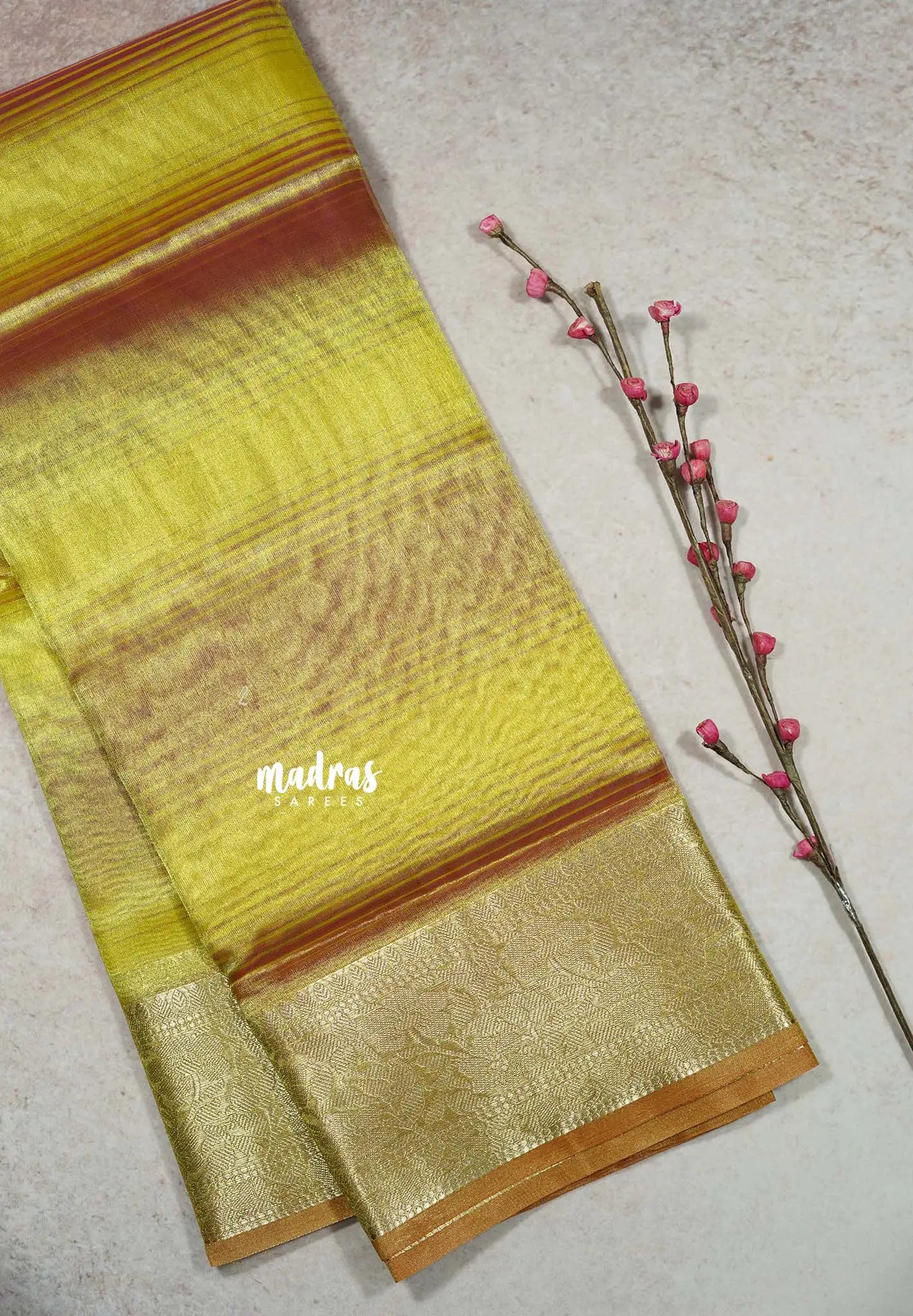 Dual shade Yellow  - Kushboo -  Banarasi Tissue silk blend saree with tissue border