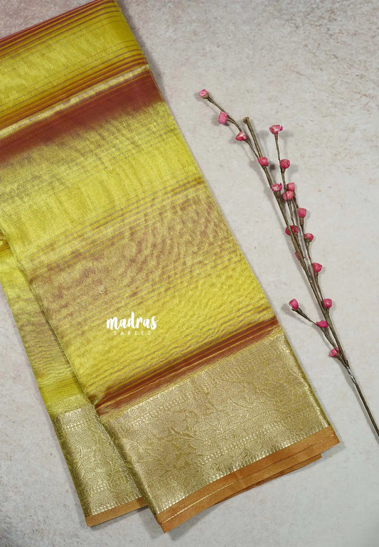 Dual shade Yellow  - Kushboo -  Banarasi Tissue silk blend saree with tissue border