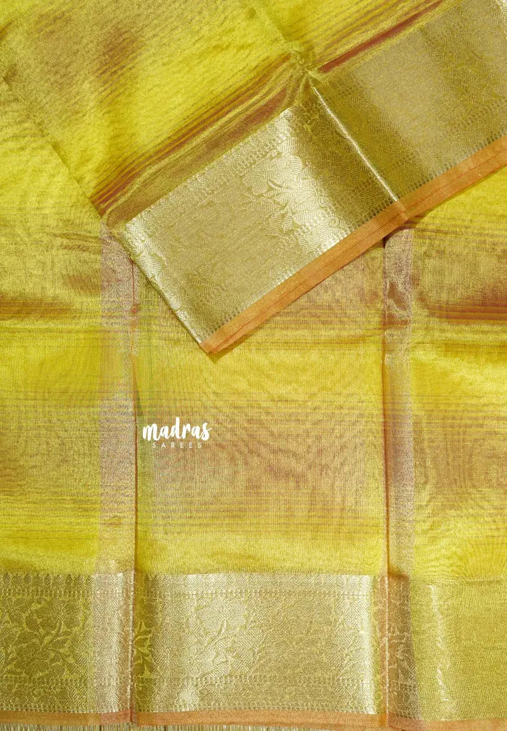 Dual shade Yellow  - Kushboo -  Banarasi Tissue silk blend saree with tissue border