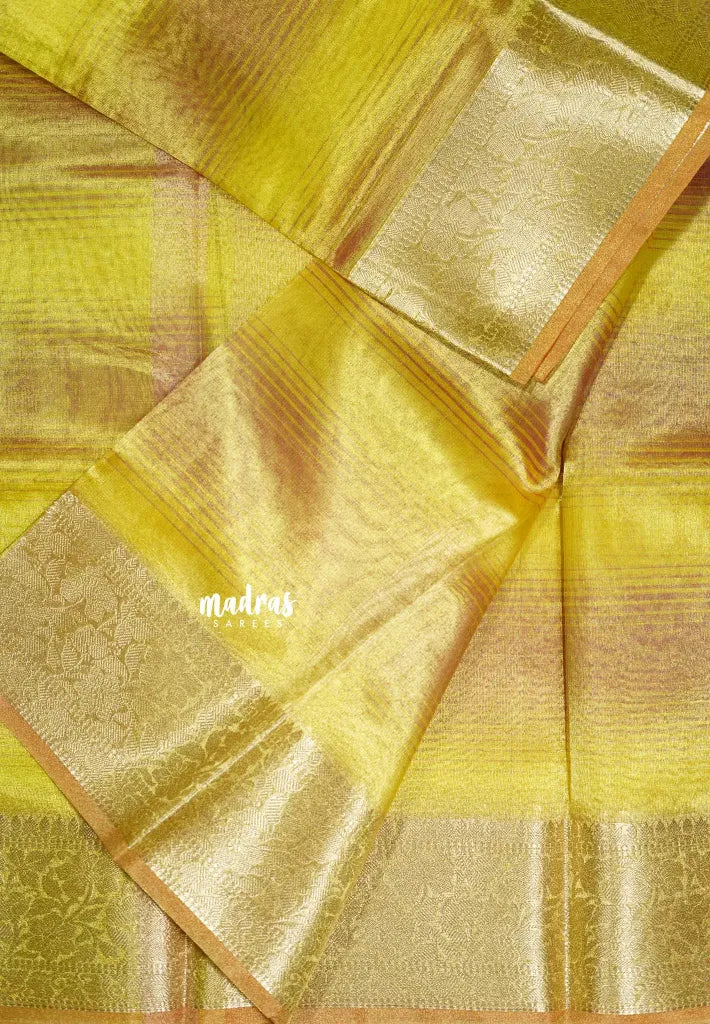 Dual shade Yellow  - Kushboo -  Banarasi Tissue silk blend saree with tissue border