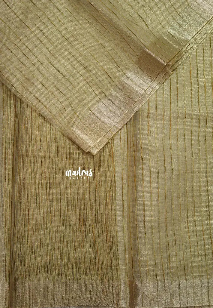 Antique Gold Mist - Kushboo - Jute Tissue Silk saree with Border - Best for Haldi or Mehendi