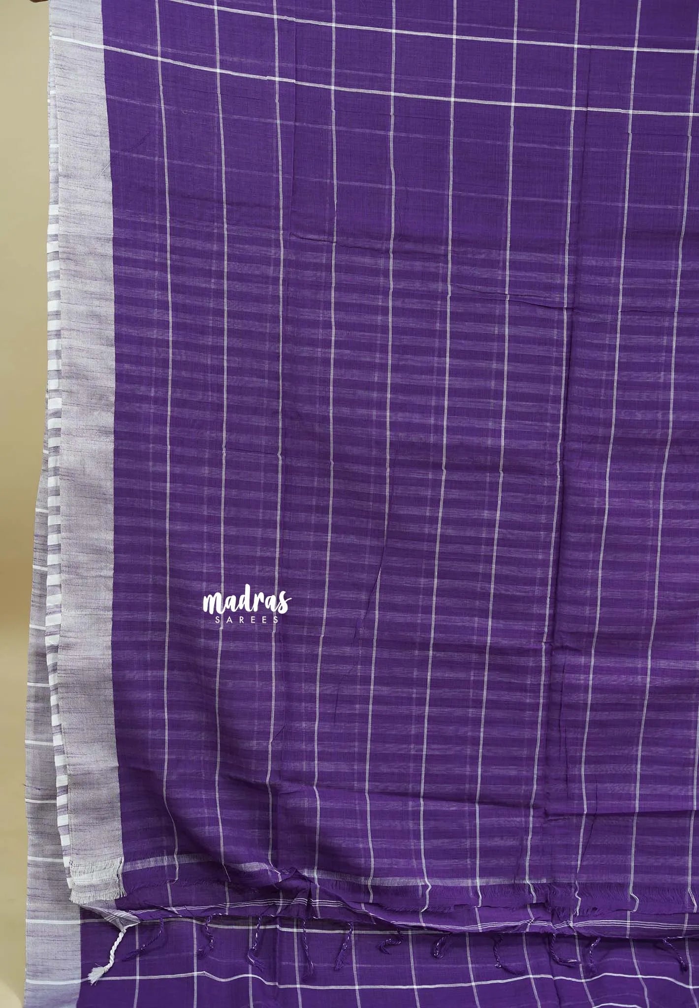 Lavender Purple - Andrea - Handloom cotton checks Saree with skirt border - Best for Daily Use