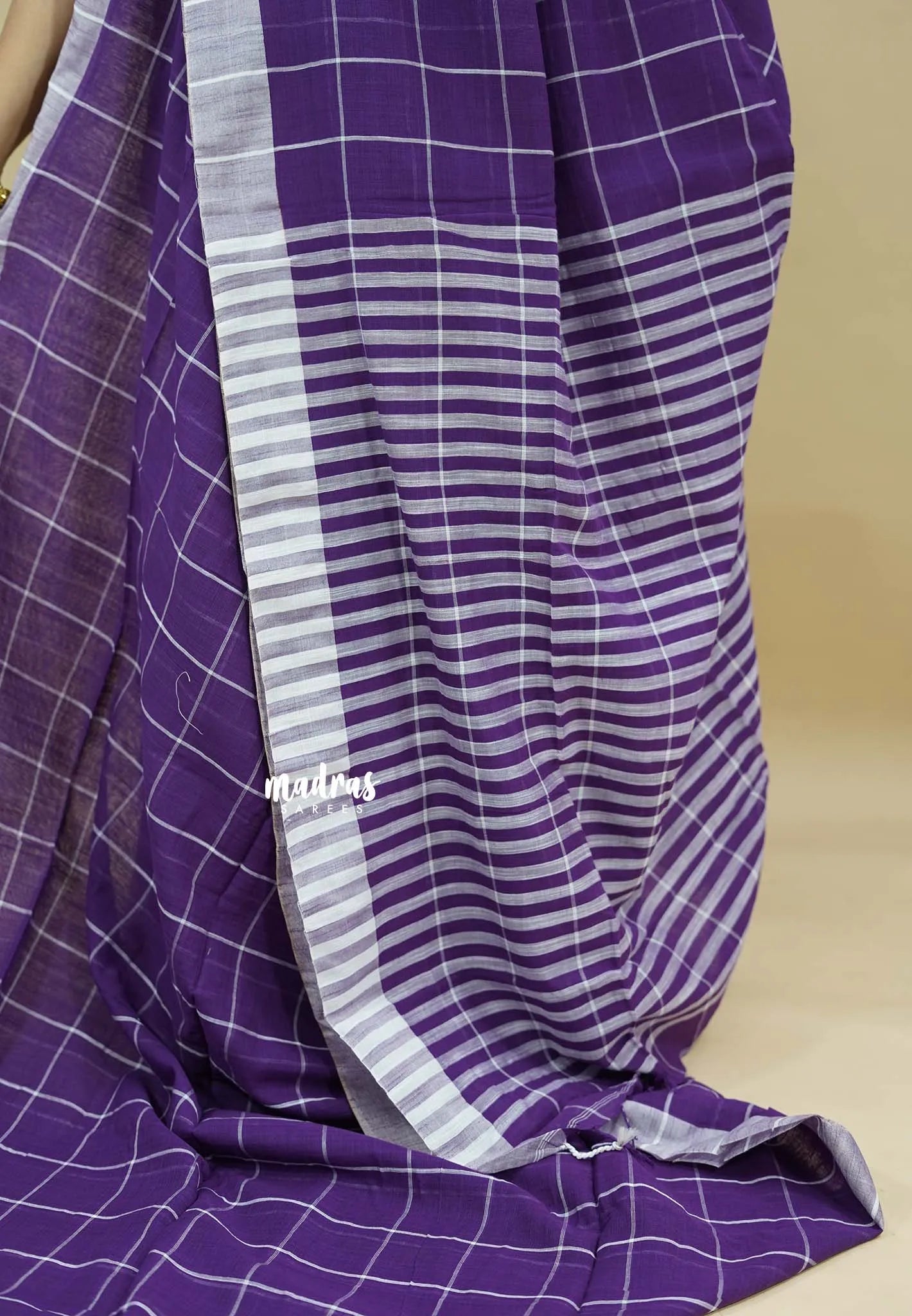 Lavender Purple - Andrea - Handloom cotton checks Saree with skirt border - Best for Daily Use