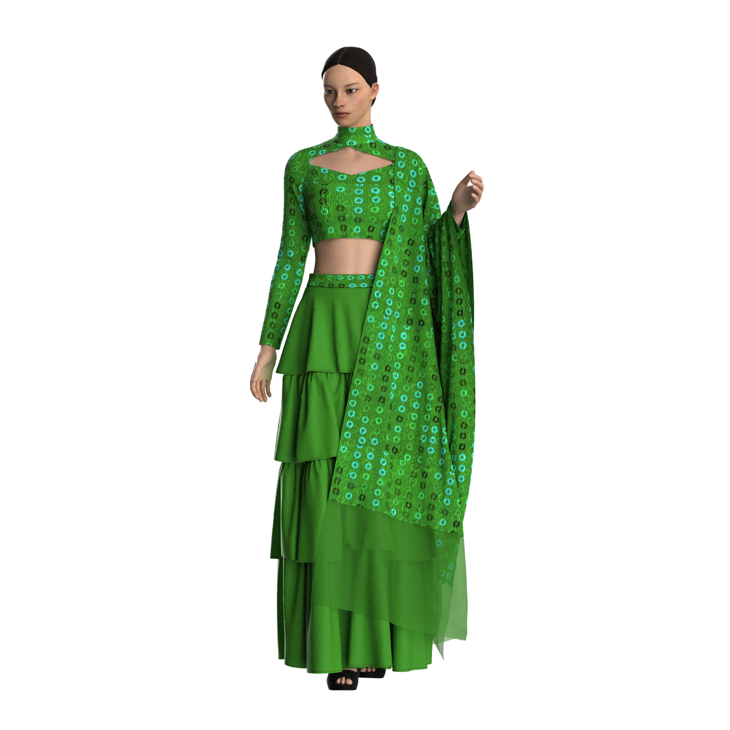 Layered Glamour: Turtle Neck Cut Work Lehenga Choli - CWL020 (Stitching Service)