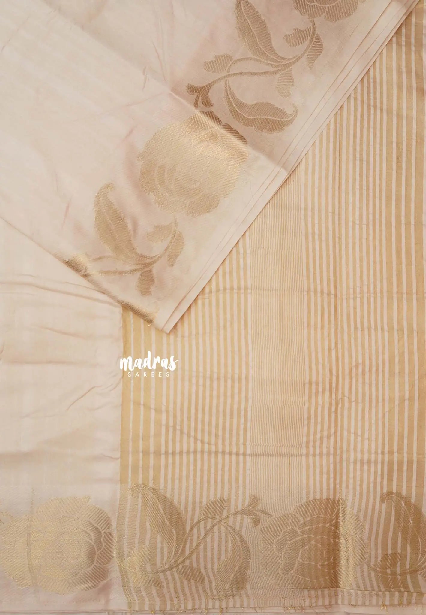 Half White - Madhuram - Soft Matka silkcotton Saree with grooves body and floral border