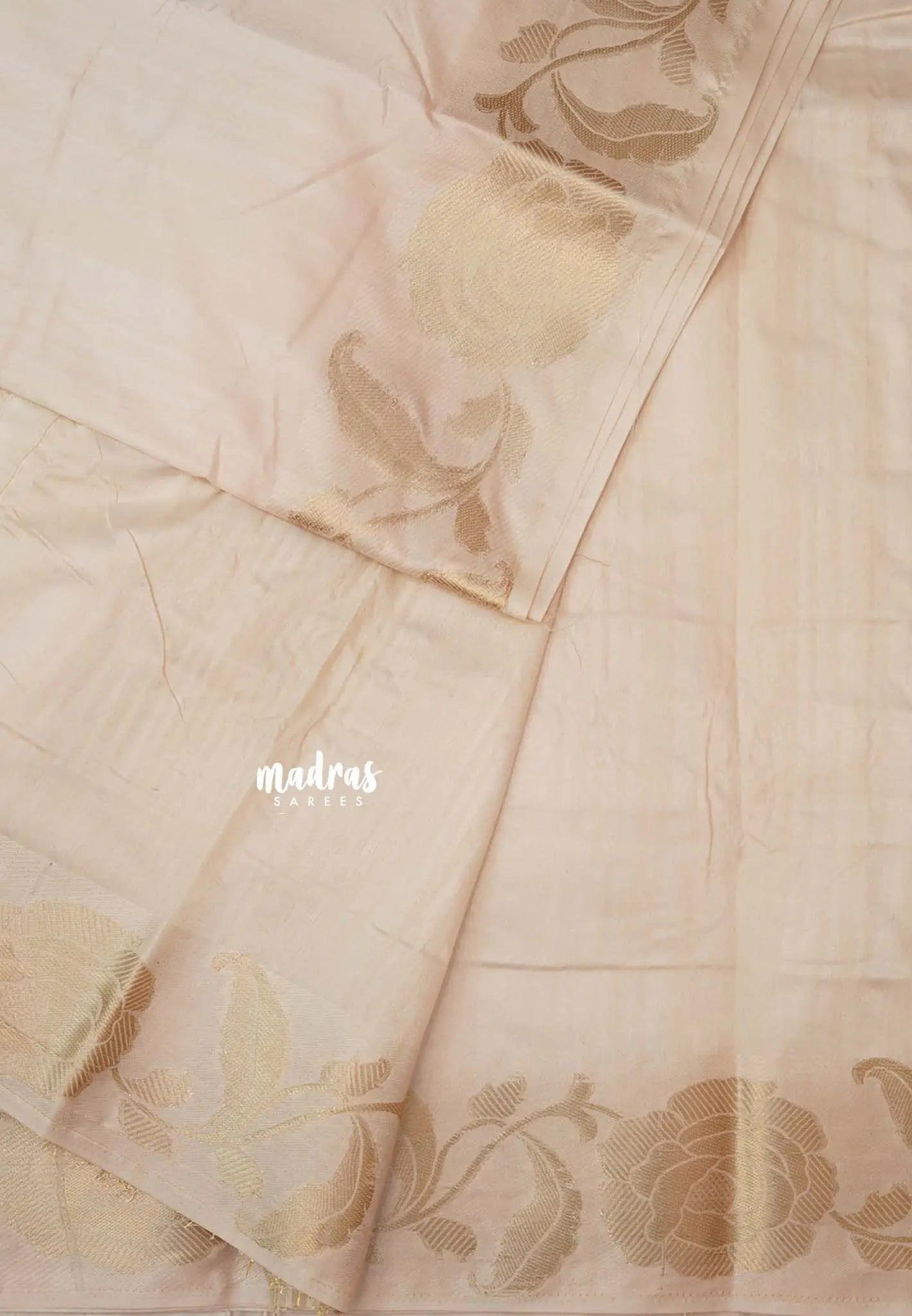 Half White - Madhuram - Soft Matka silkcotton Saree with grooves body and floral border