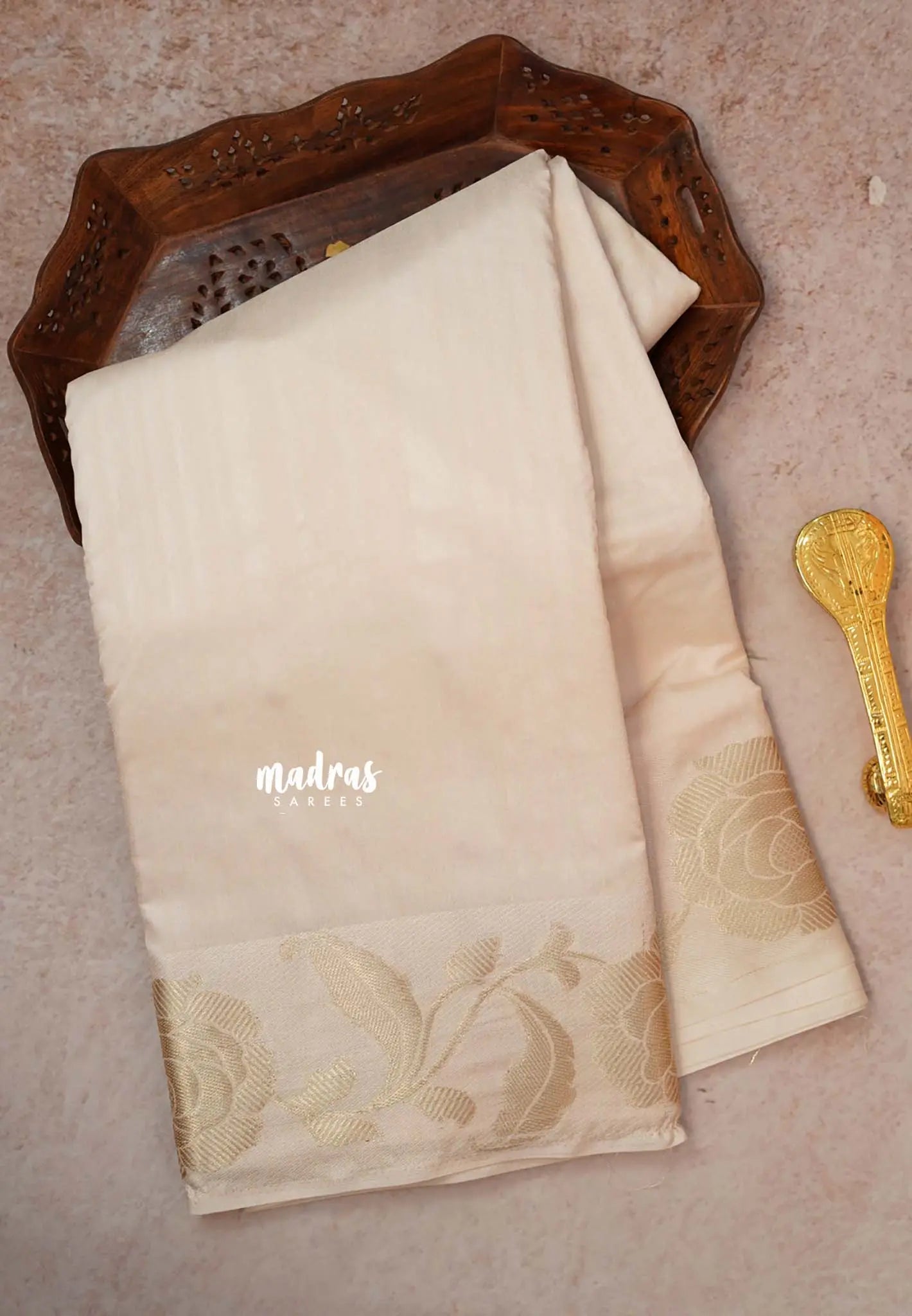 Half White - Madhuram - Soft Matka silkcotton Saree with grooves body and floral border