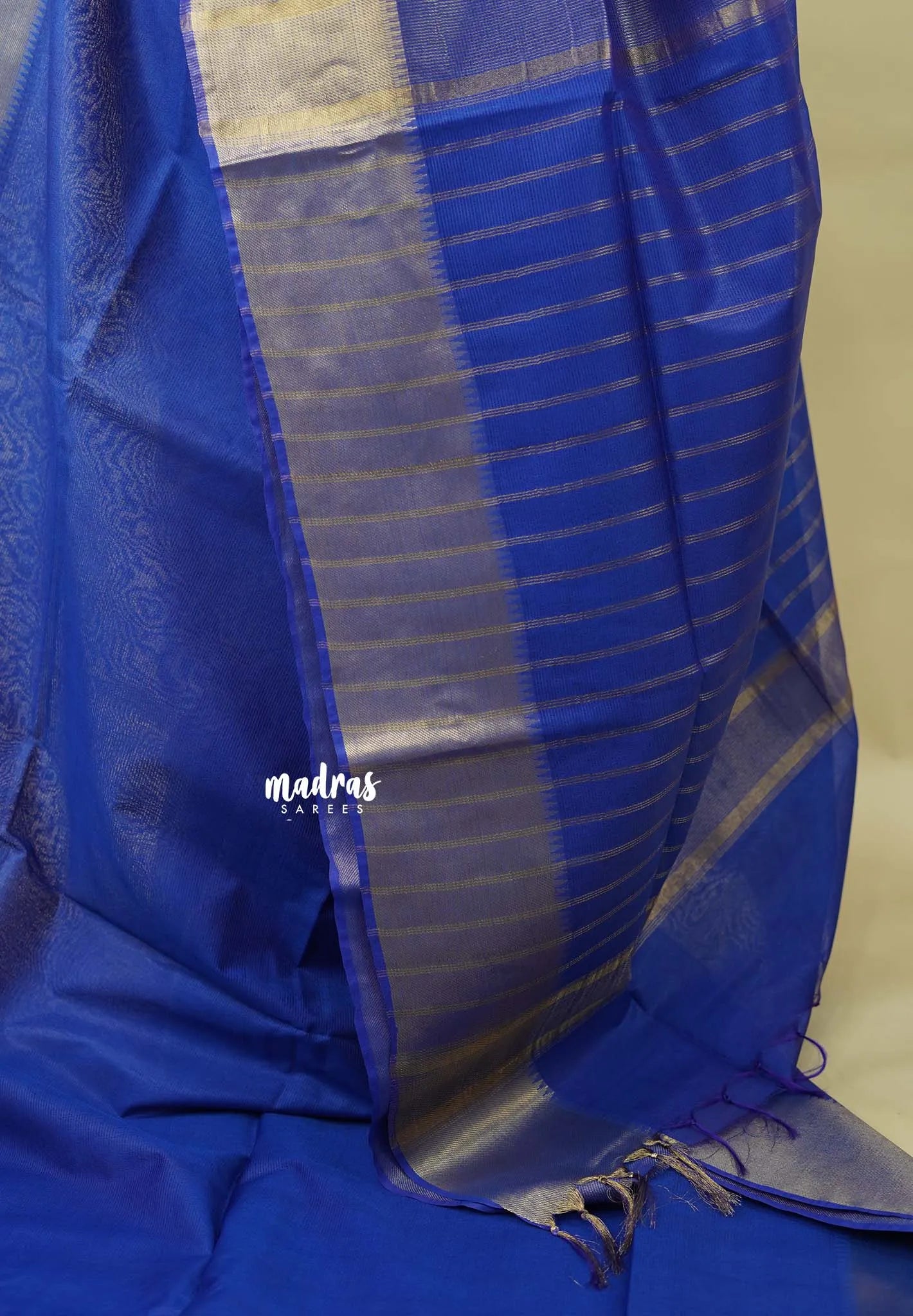 Cobalt Blue - Mangalgiri semi pattu Saree with golden getti border