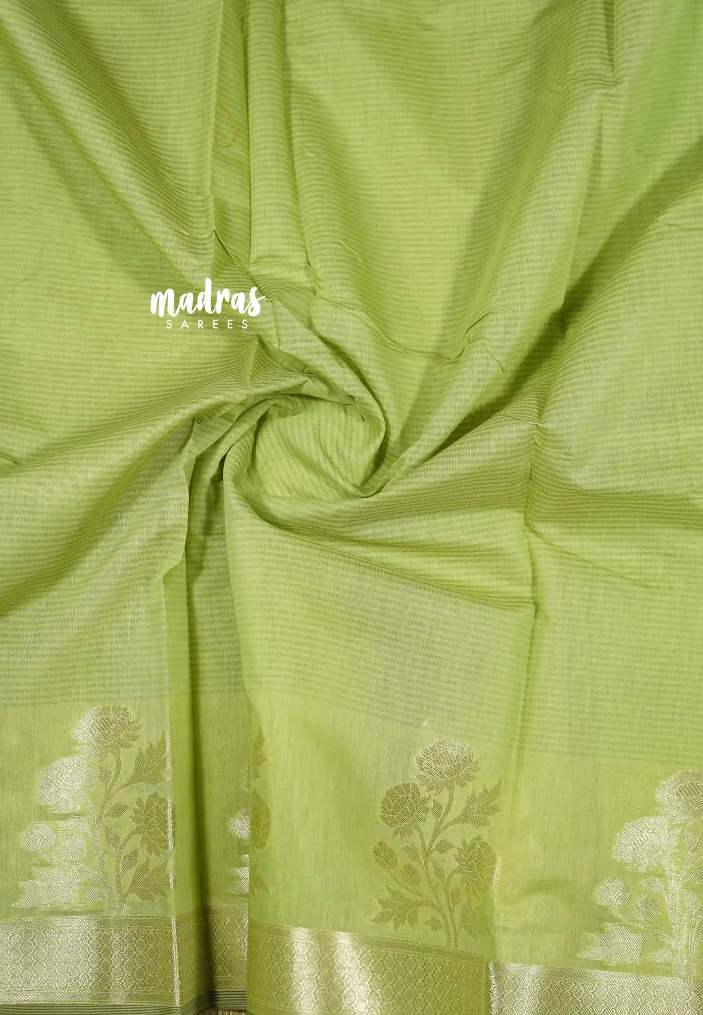 Pastel Green - Soft Munga cotton Saree with floral weaving border
