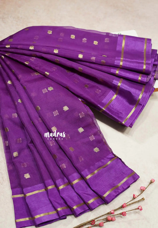 Royal Purple  - Soft Organza silk blend Saree with zari weaving with small zari border