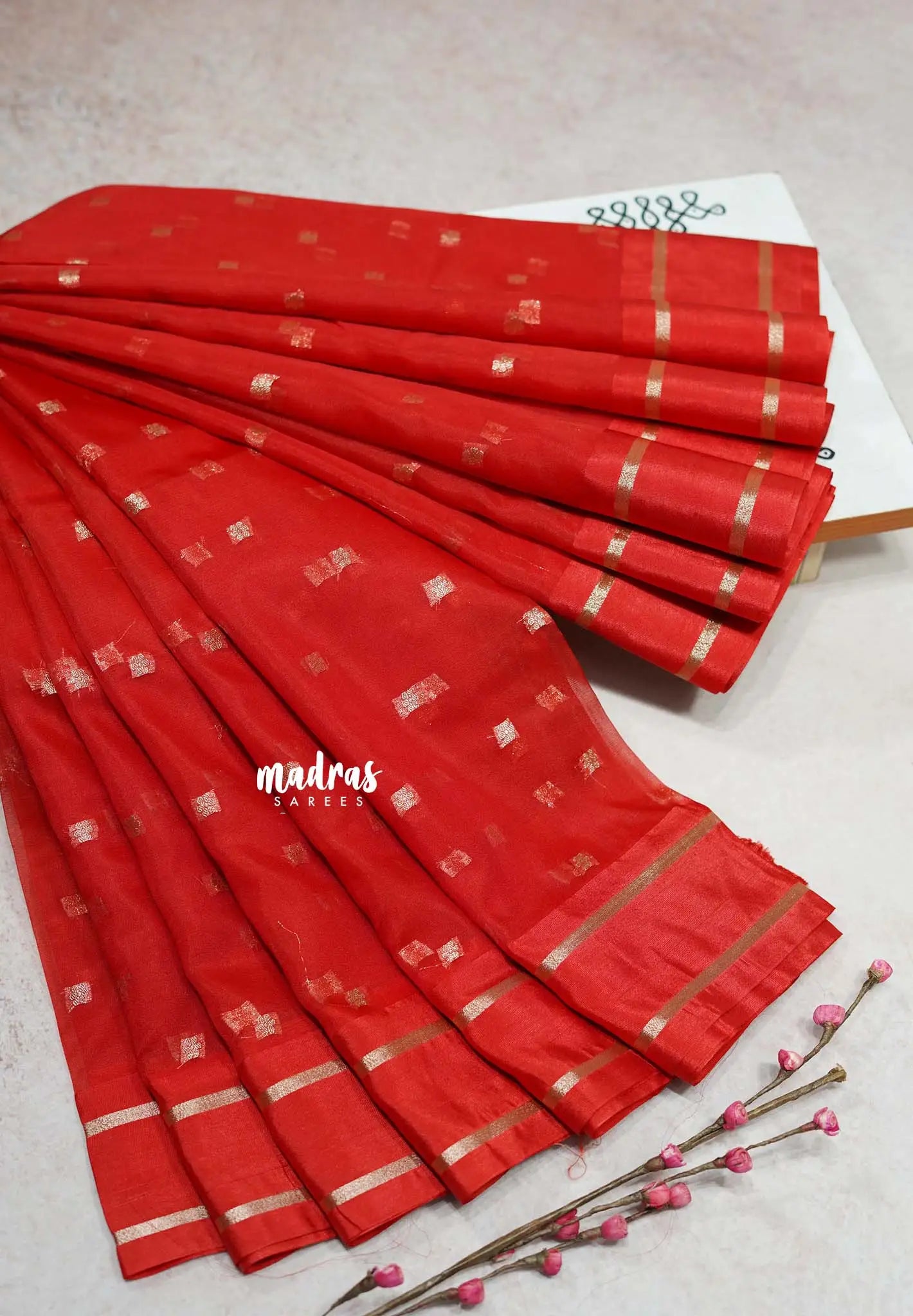 Spicy Red - Soft Organza silk Saree with zari weaving with small zari border