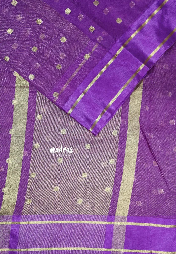 Royal Purple  - Soft Organza silk blend Saree with zari weaving with small zari border
