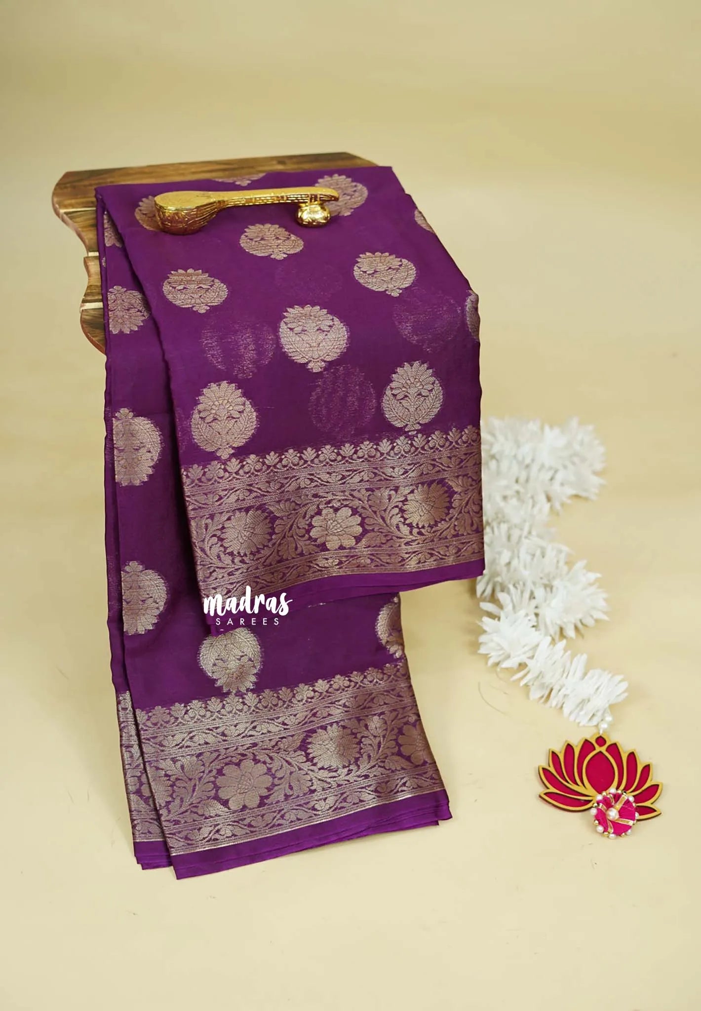Purple  - Soft warm silkcotton Saree with Antique Zari Buttas and Border