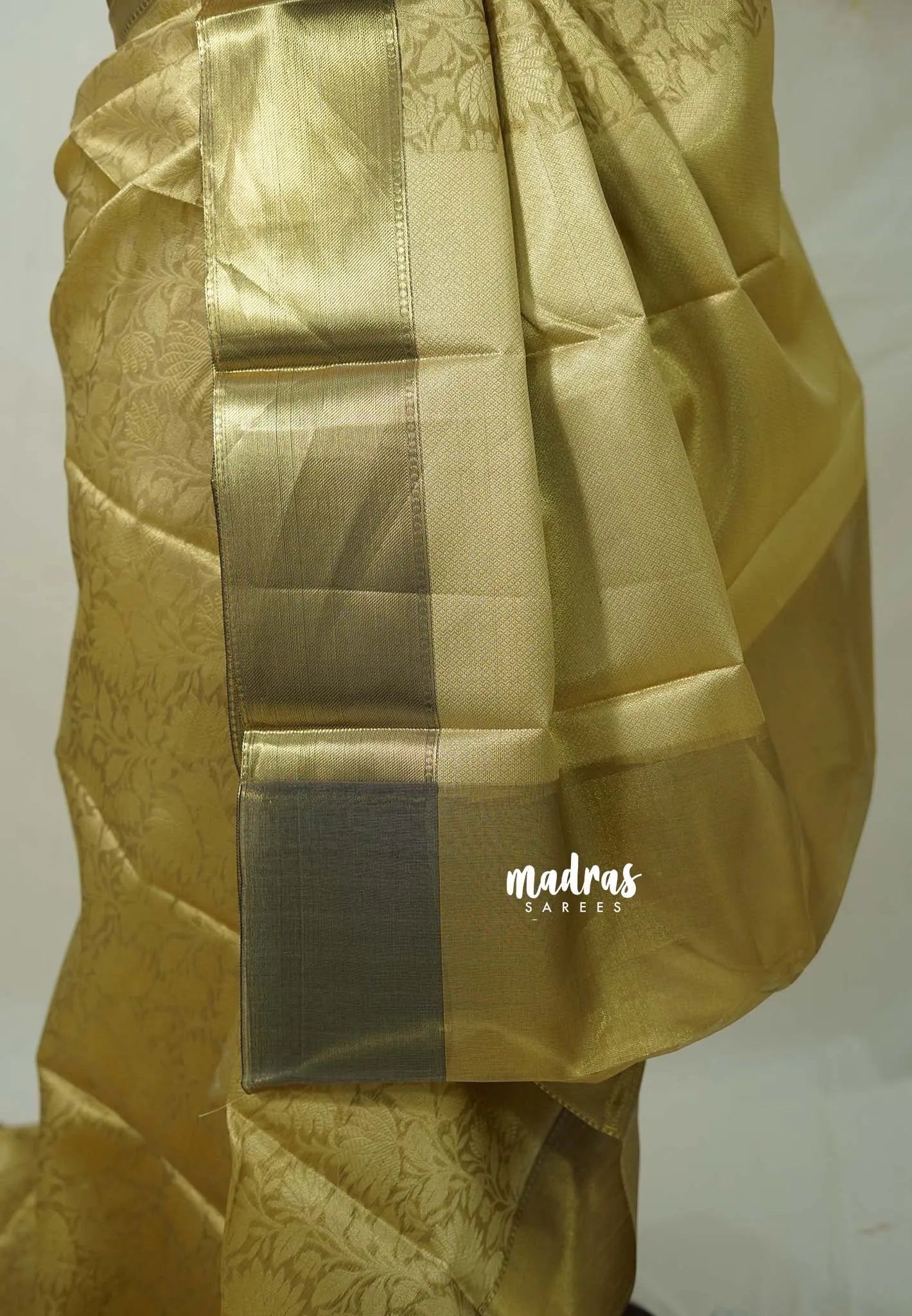 Ahaana -   semi silk cotton Saree with emboss weaving plain border - Pure gold