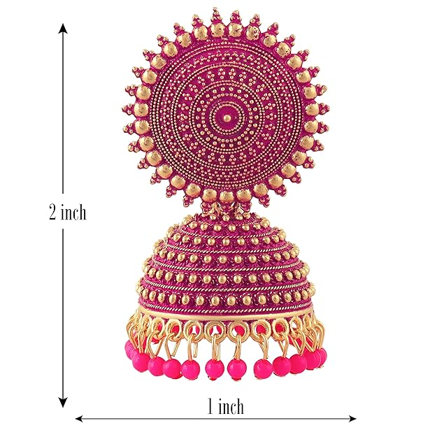 Traditional Floral Golden Pink Jhumkas - DWER001