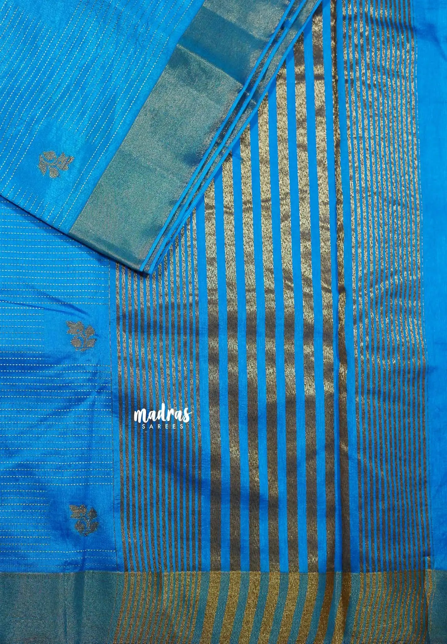 Soap Blue - Raaga - Lightweight Semi tussar Saree kantha stitch weaving body