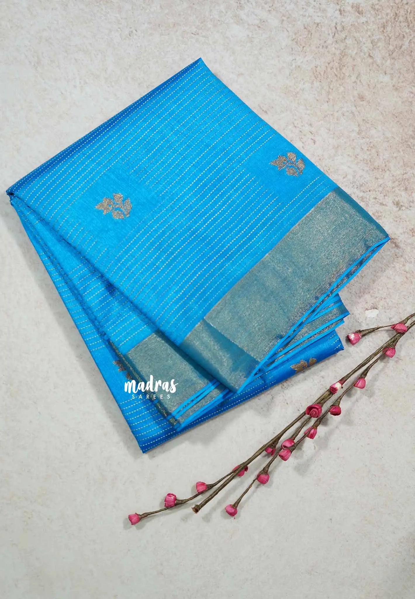 Soap Blue - Raaga - Lightweight Semi tussar Saree kantha stitch weaving body