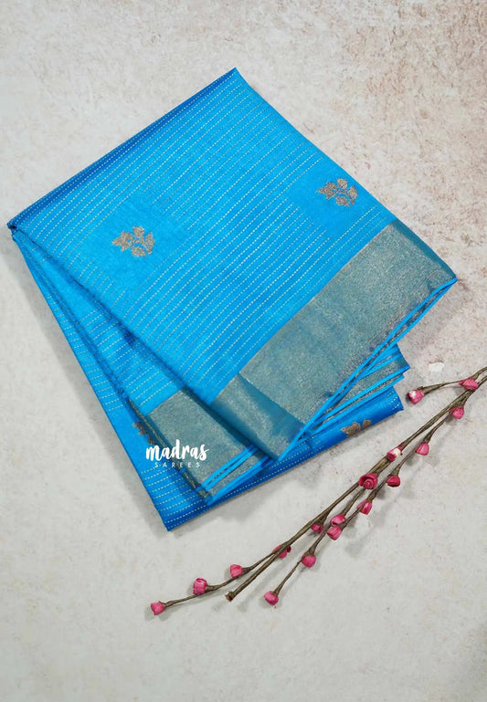 Soap Blue - Raaga - Lightweight Semi tussar Saree kantha stitch weaving body