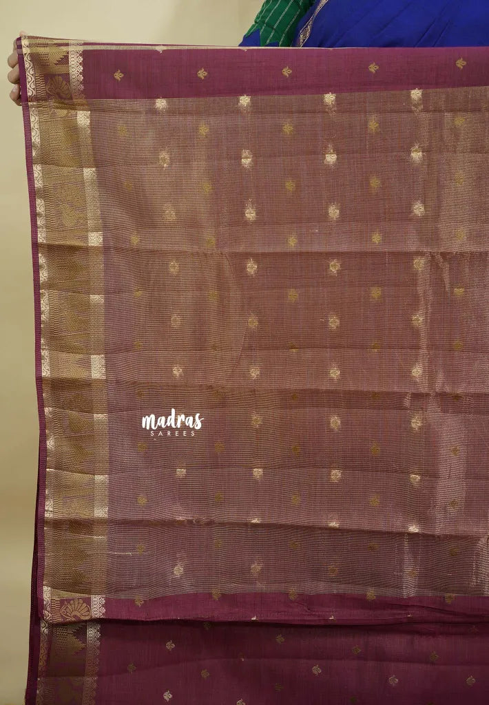Dual Shade Wine Maroon - Raaga - Semi Tussar Saree with Mayil and Temple Thread Border