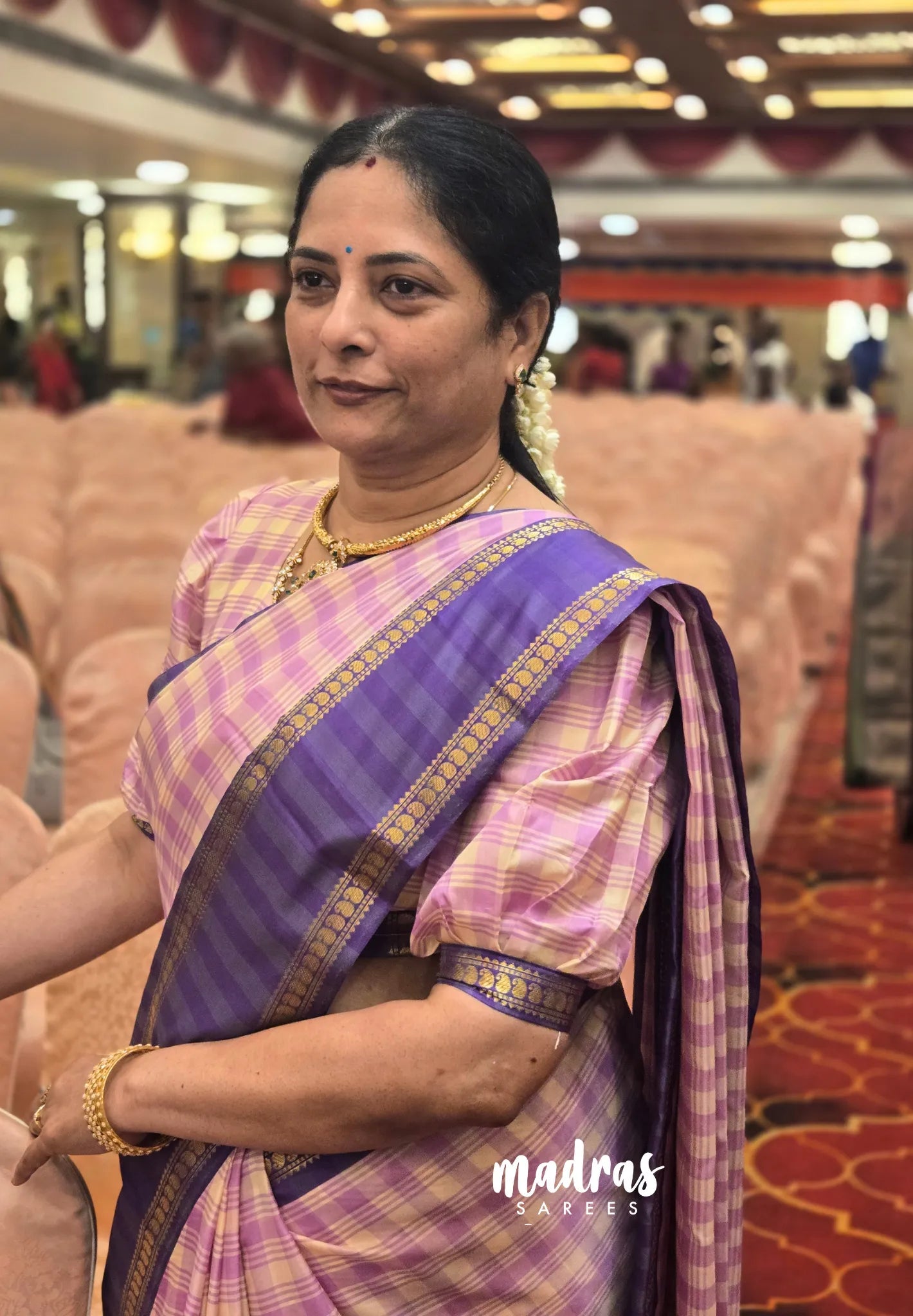 Lilac Lavender - Kanimozhi - Soft Silk cotton saree with Vintage Big Checks with Rettapet Border - Best for Festive Wear