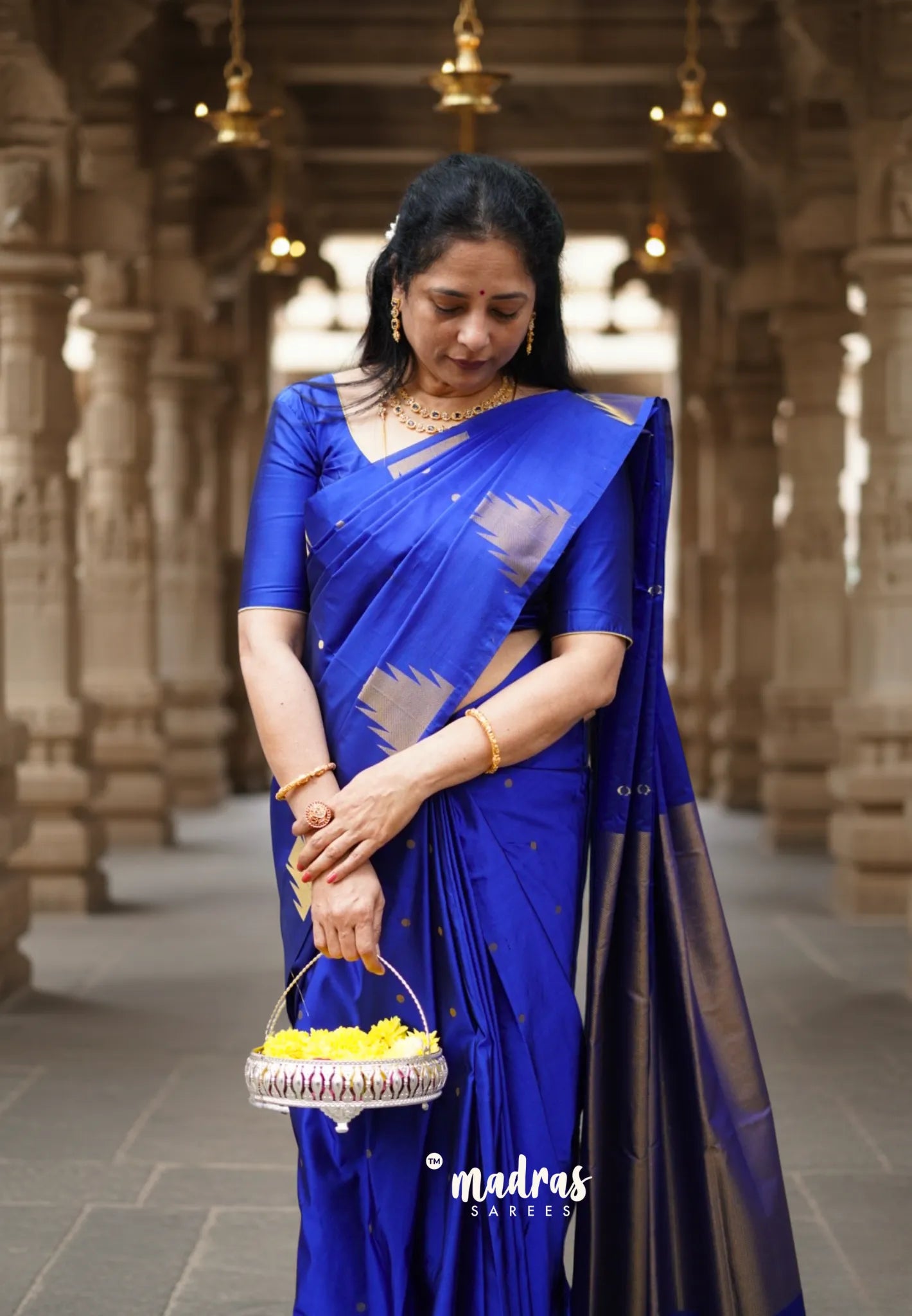 MS Blue - Hamsavalli – Soft Silk Cotton Elegance saree with temple weaving rich pallu
