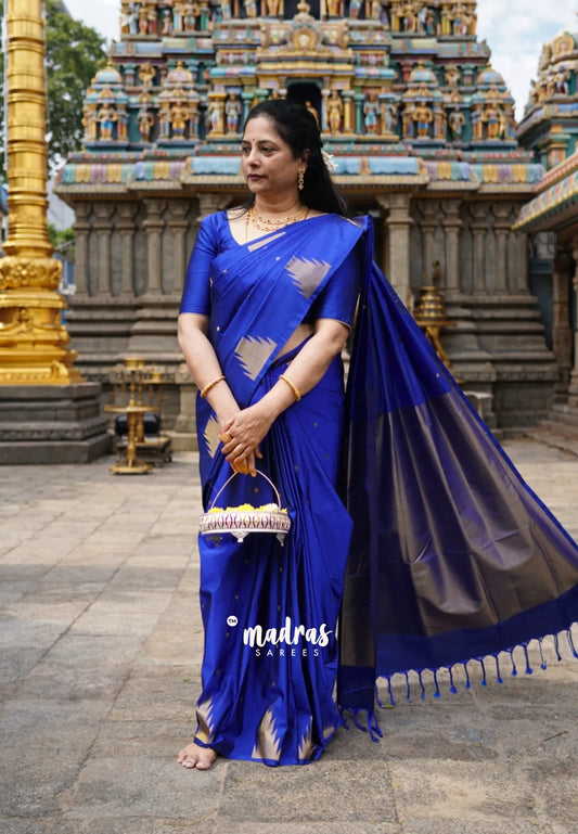 MS Blue - Hamsavalli – Soft Silk Cotton Elegance saree with temple weaving rich pallu