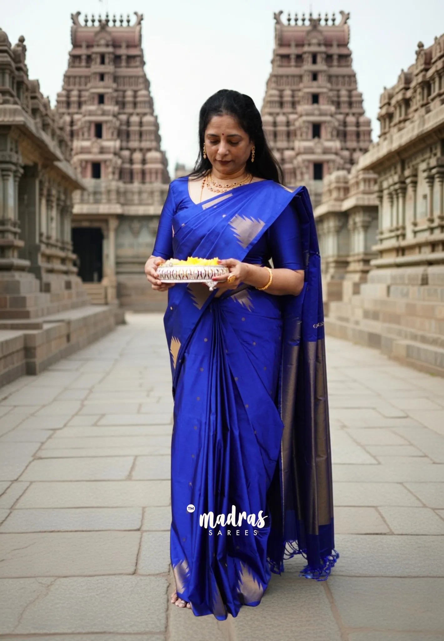 MS Blue - Hamsavalli – Soft Silk Cotton Elegance saree with temple weaving rich pallu