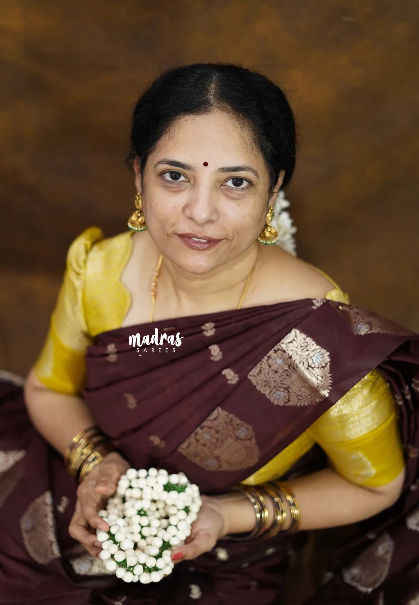 Coffee Brown - Vasantha Raagam - Banarasi mashru Silk cotton Saree with Antique Zari Border and buttas - Perfect for Wedding Wear