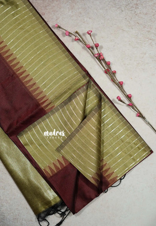 Deep Maroon - Roopa - Premium Chappa semi Tussar Saree with temple border - Best for Elegant Style