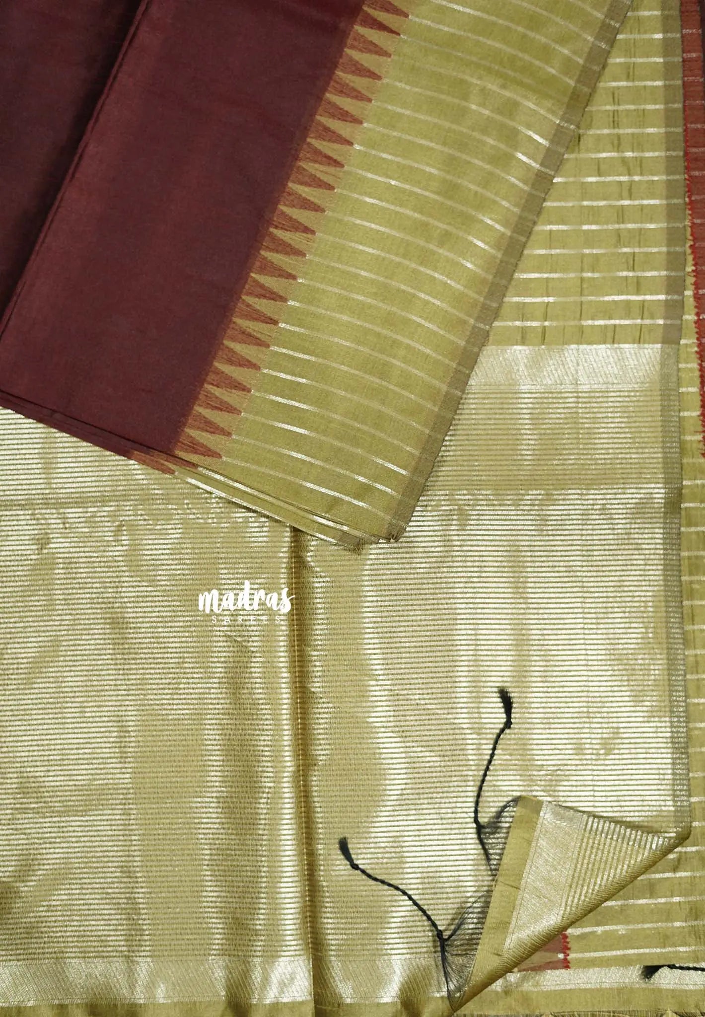 Deep Maroon - Roopa - Premium Chappa semi Tussar Saree with temple border - Best for Elegant Style