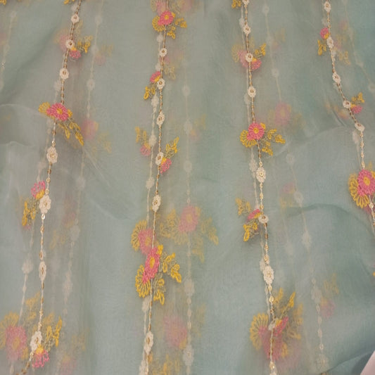Blue Organza Embroidery Row