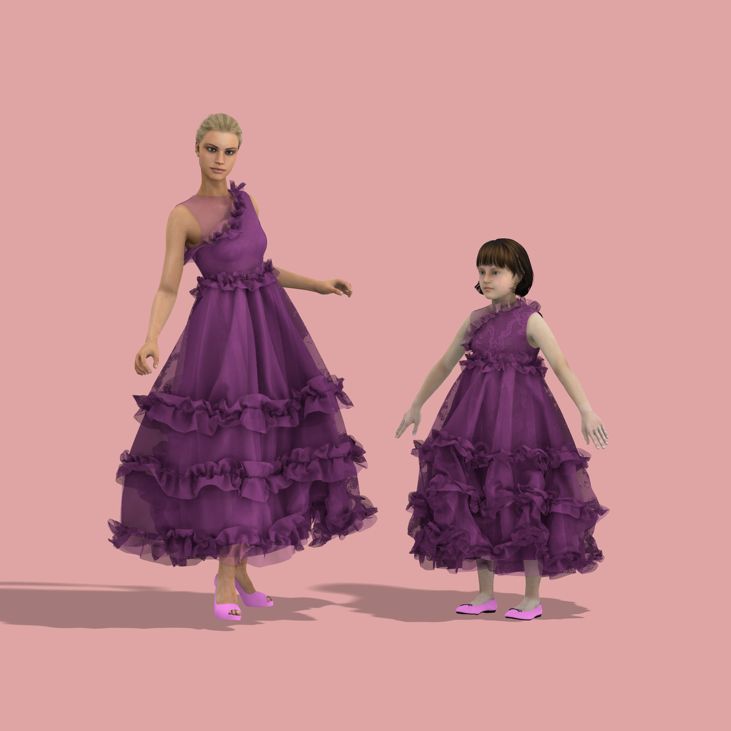 Ruffled Chic Duo Mom-Daughter Combo Dress - MDC001 (Stitching Service)