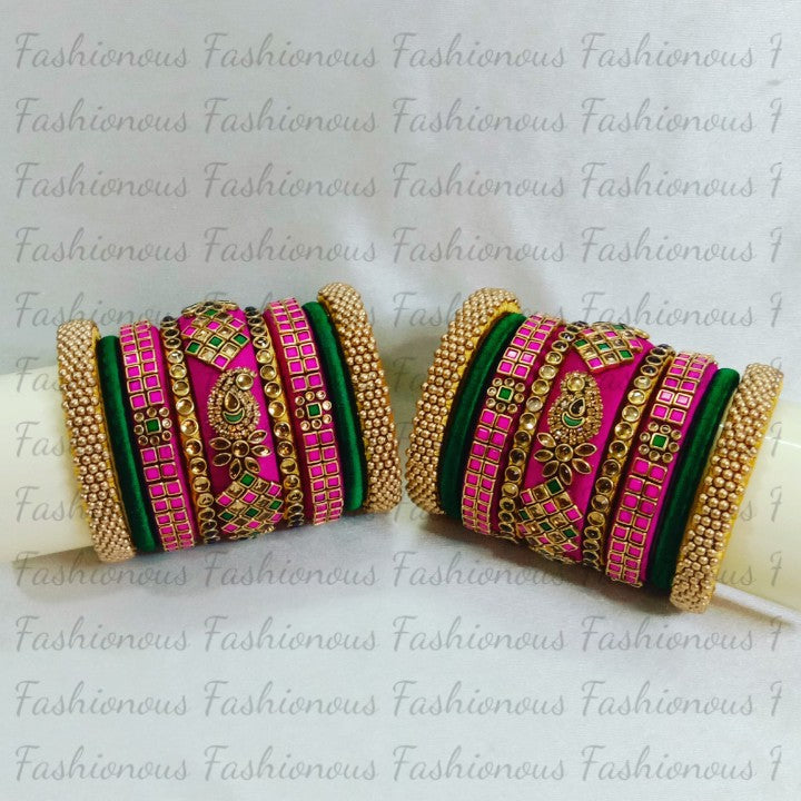 Kundhan Charm Silk Thread Bangles - STB013