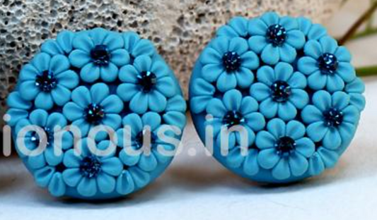 Blue Floral Embroidery Polymer Clay Studs