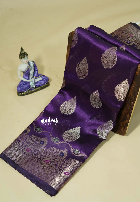 Royal Purple - Durga - Banarasi Semi Dupion silk Saree with Gold Zari Buttas and Border - Best for Function Wear