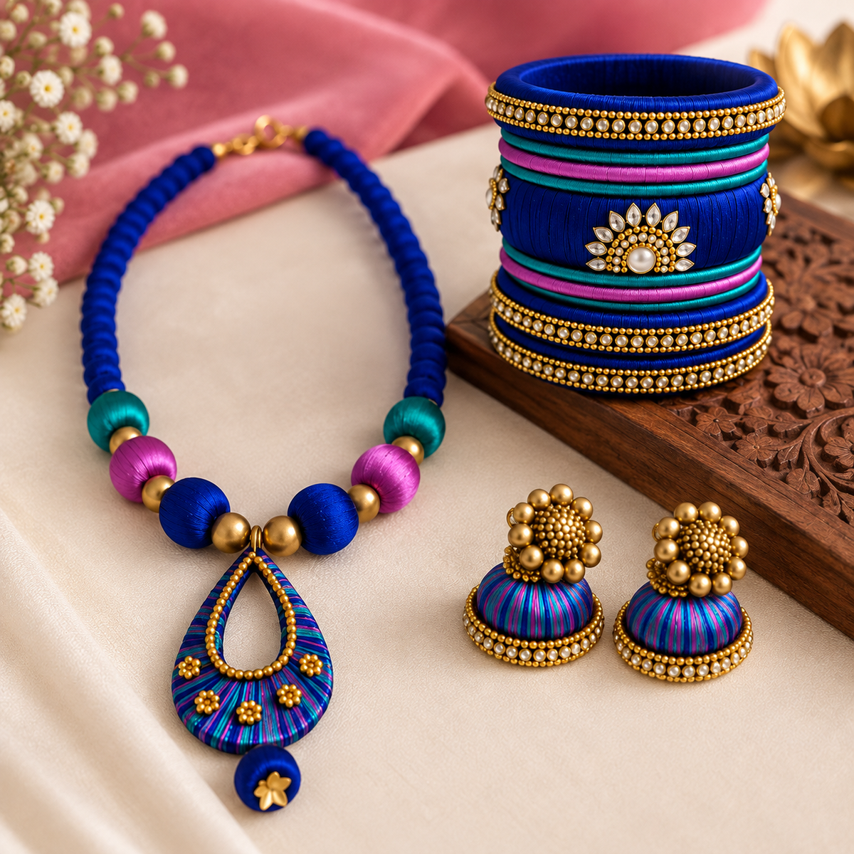 Royal Tricolour | Custom-Made Silk Thread Jewellery Set