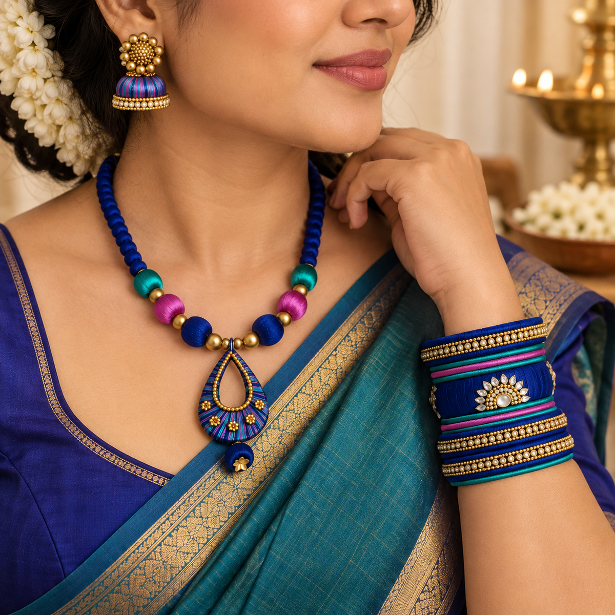 Royal Tricolour | Custom-Made Silk Thread Jewellery Set