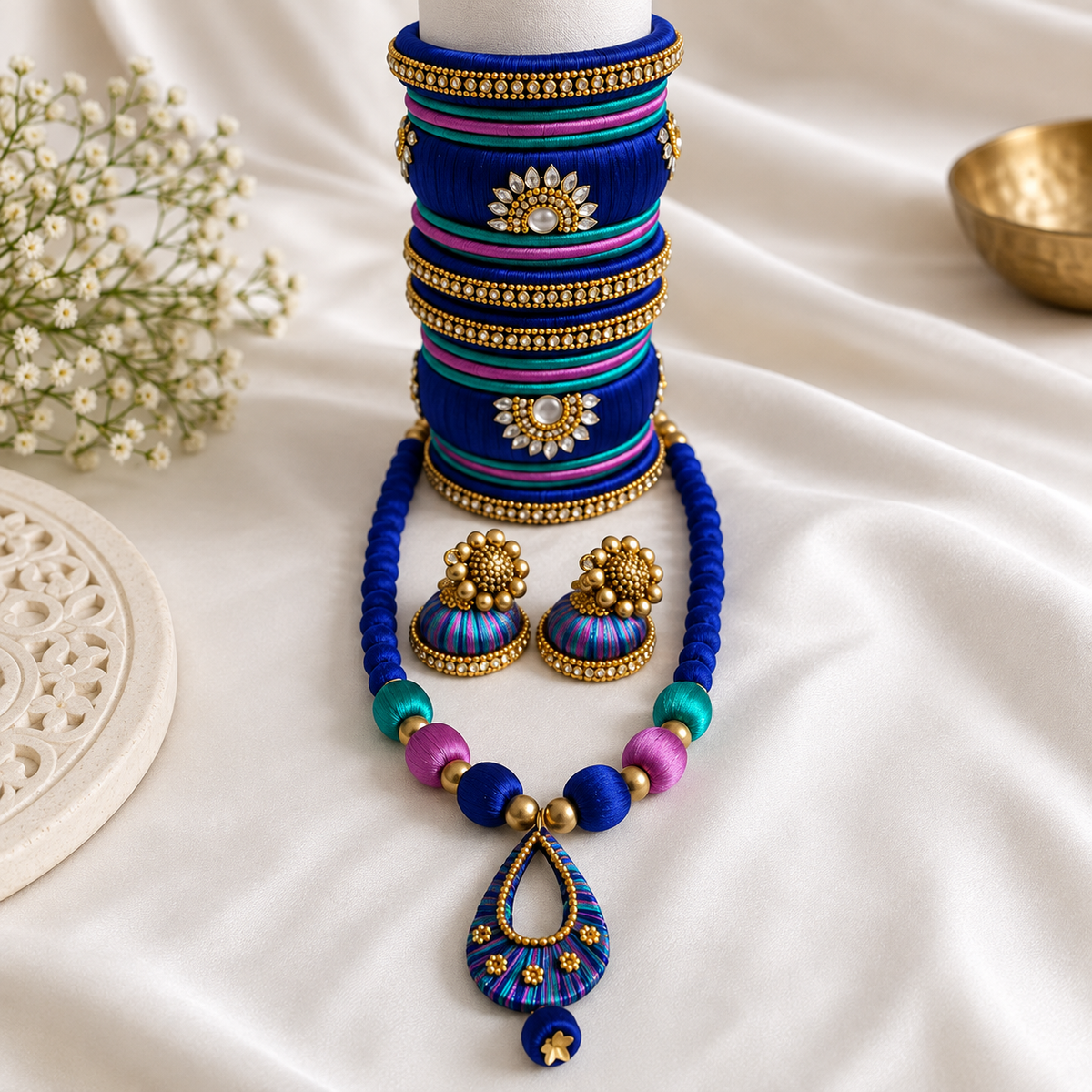 Royal Tricolour | Custom-Made Silk Thread Jewellery Set