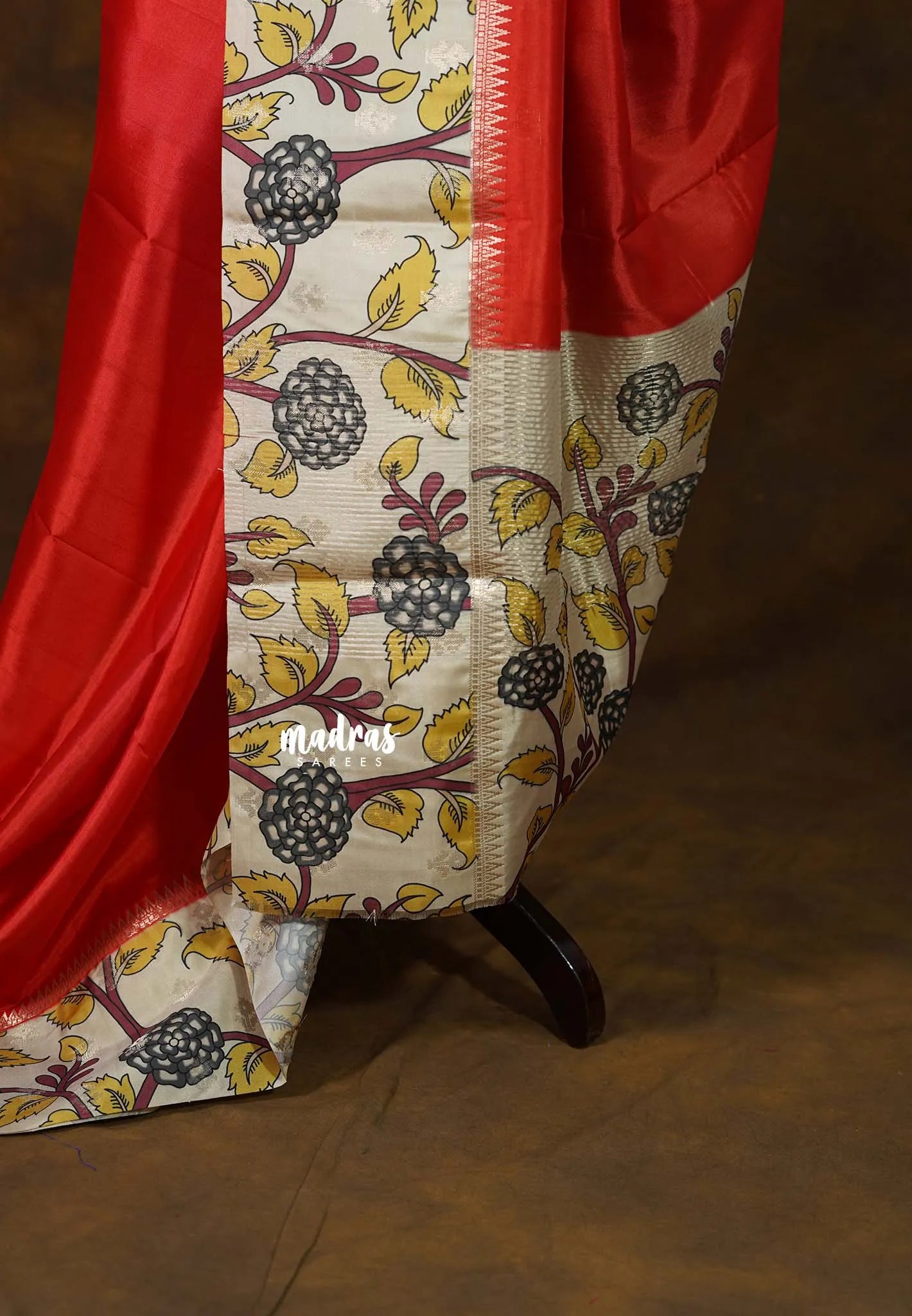 Vermilion Orange - Seetha - Soft Mangalore silk cotton floral design Saree with Border and tiny temple zari  - Best for small functions